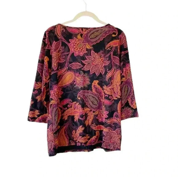 J. Jill Wearever Collection Paisley Top Size Small 3/4 Sleeves Crewneck Stretch - Picture 1 of 7